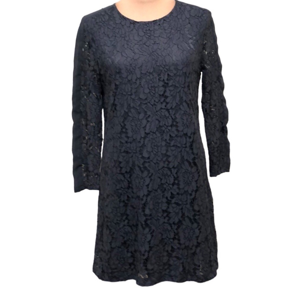 Madewell Lace Long Sleeve Shift Dress Size 8 Dark Gray Floral Lace Mesh Sleeve